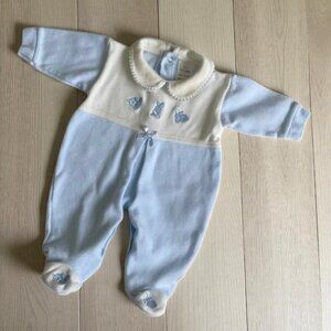 Embroidered Bunny Cotton Footie with Peter Pan Collar Made in Portugal 1 Month